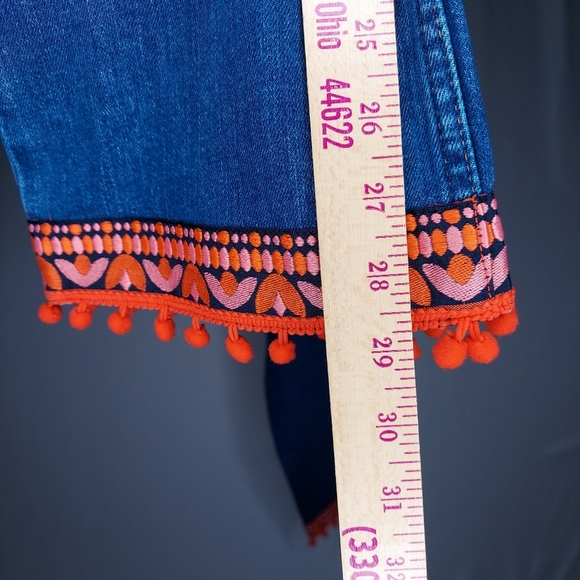 Boden Jeans 18L Pompom Cambridge Ankle Skimmer Blue Orange Coral Boho - Picture 3 of 9